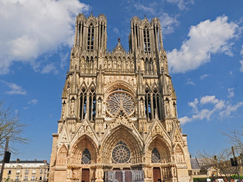 The Gothic west front of Reims Cathedral